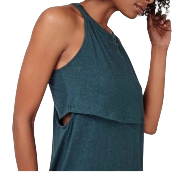 Sweaty Betty Holistic Jersey Knit Dress Teal Blue Green Racerback size Medium - Picture 3 of 11